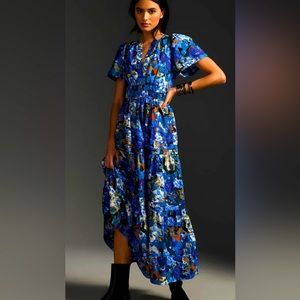 Anthropology Blue Somerset Maxi Dress size small.